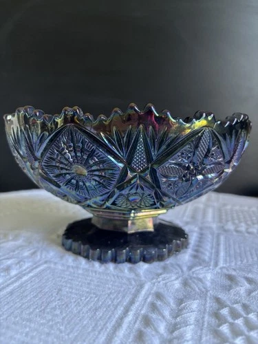 Vintage Imperial Glass Iridescent Carnival Glass Pedestal Bowl STUNNING