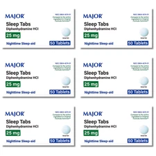 Major Sleep Tabs Nighttime Sleep Aid - 50 Tablets | Sominex (1-2027) - 6 Pack