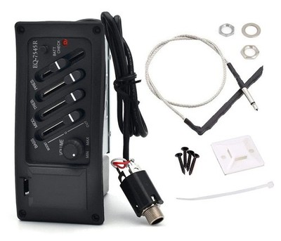 Jiayouy Guitar Pickup 4 Band EQ-7545R Preamp Amplifier Equalizer Tuner Black