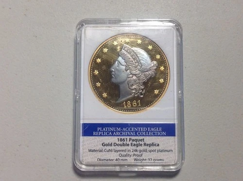 1861 Paquet Gold Eagle Proof 20 Dollar Archival Coin