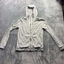 Nike Hoodie Women Medium Gray White Swoosh Zip Sweatshirt Jacket Lightweight