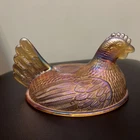 TOP Only Vtg Indiana Glass Hen on Nest Golden Carnival Amber Iridescent HON