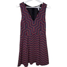 BCBGeneration Dress Women 10 Red Navy Chevron Fit Flare Sleeveless