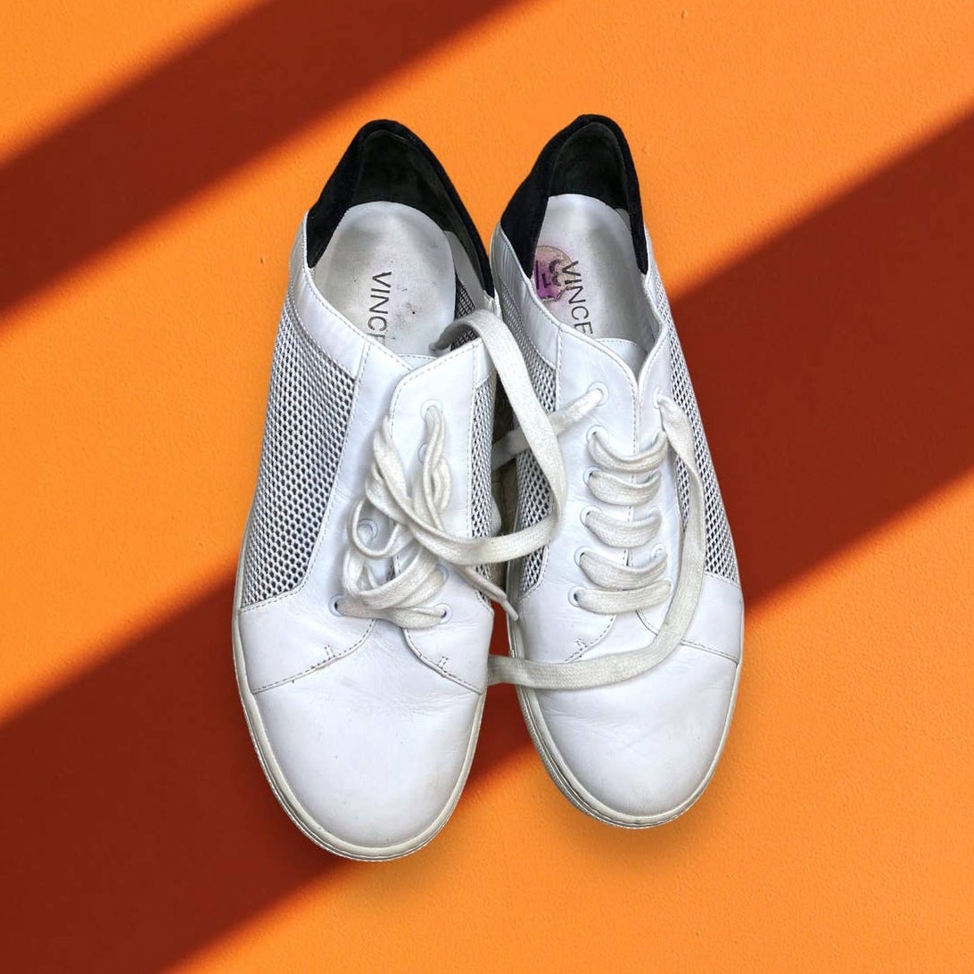 SAOLA Sneakers Vince bianche pelle nera scamosciata pannello rete pizzo suola gomma misura 8 5