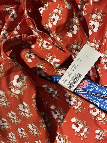 NWT J Crew Halter One-Piece Swimsuit Sz 6 Red Block Floral Deep V-Neck Swim - Picture 3 of 5
