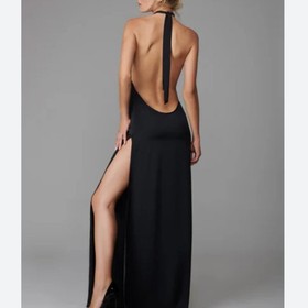 Maison Close Satin Backless Halter Maxi Dress XS Black