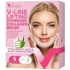 V Line Lifting Mask, 5 Count Double Chin Reducer, Hydrogel Collagen Mask