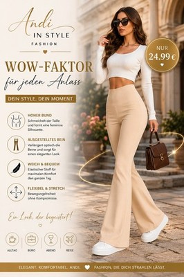   Elegante Flare-Hose mit hohem Bund   Beige | High Waist | Stretch |...