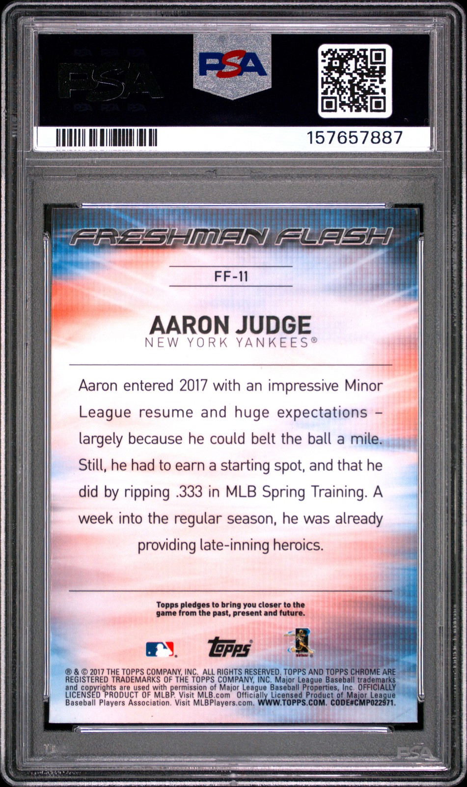2017 TOPPS CHROME FRESHMAN FLASH #FF11 AARON JUDGE ROOKIE RC PSA 10 view 2