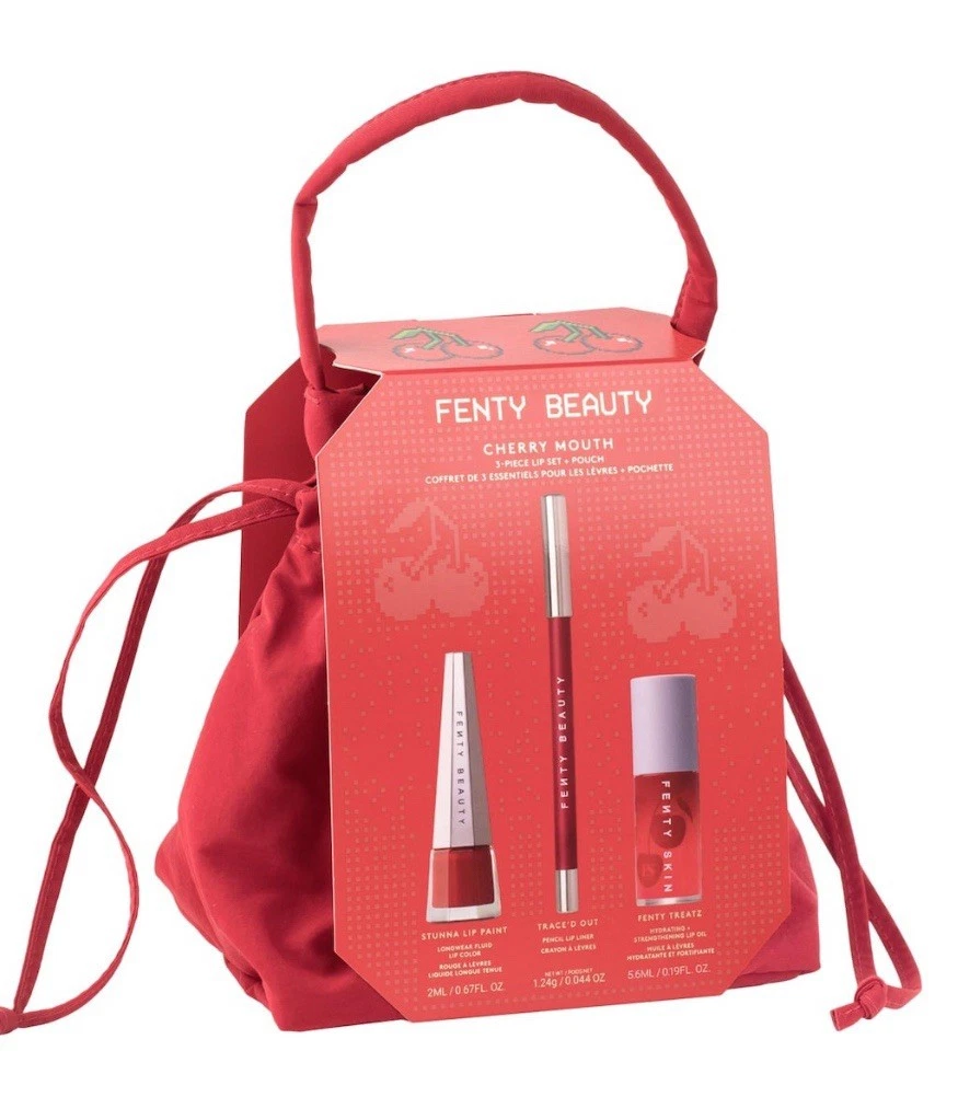 Fenty Beauty Cherry Mouth 3-Piece Lip Set + Pouch