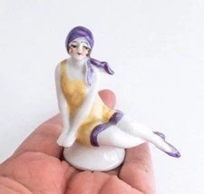 Bathing Beauty Lady Pin Cushion Half Doll Figurine Porcelain VTG Art Deco German