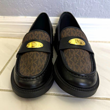 Michael Kors Women’s Leather Logo Slip-On Loafer Flats Black/Brown Size 9