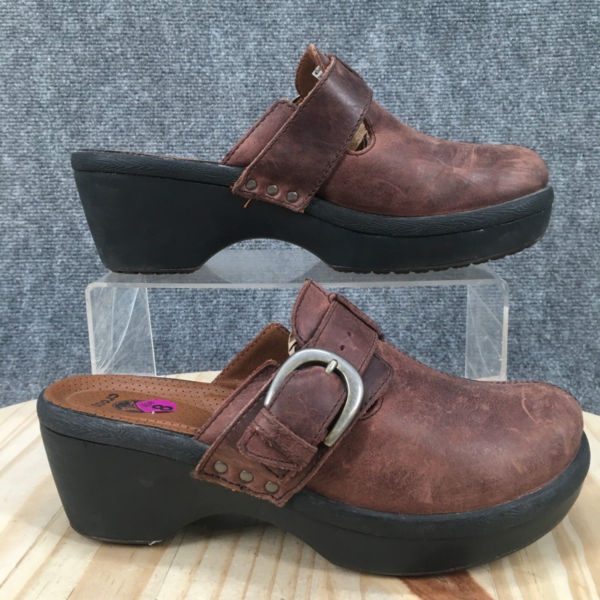 Crocs Shoes Womens 8 Cobbler Mules Heels Buckle 15513 Brown