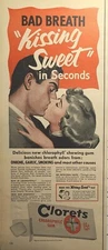 Clorets Chlorophyll Gum Kissing Sweet Couple Bad Breath Vintage Print Ad 1952