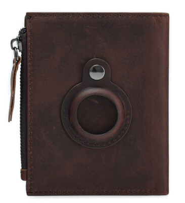 Genuine Leather Mens Wallet with Airtag Holder, Card Holder Zipper Purse Wallet