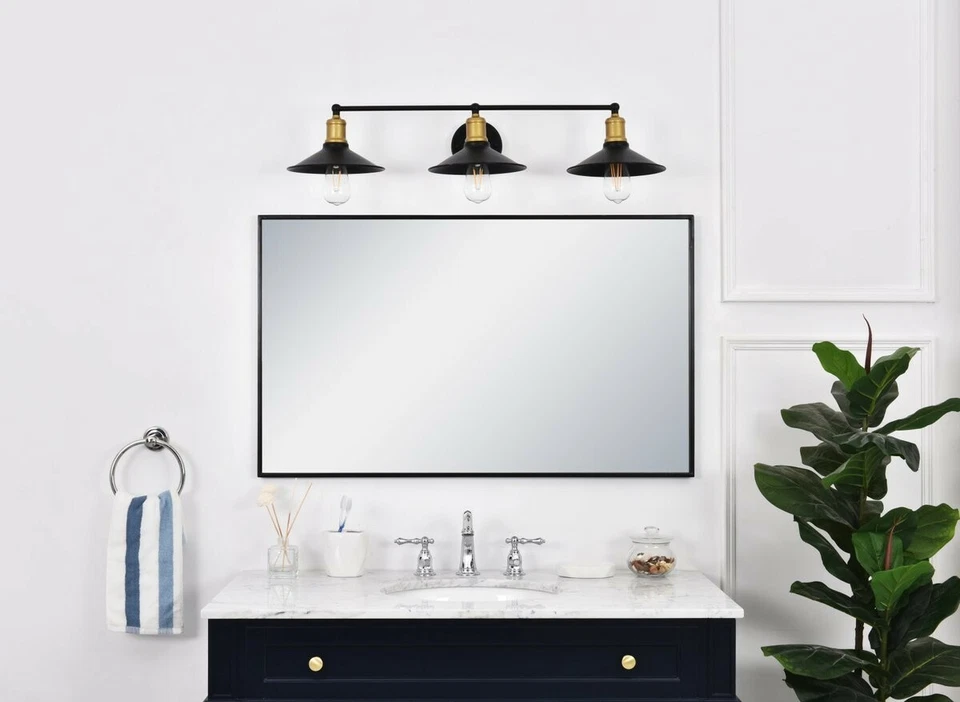 BRASS BLACK SHADES DINING ROOM KITCHEN BATHROOM WALL SCONCE LIGHTING LIGHT 33 in - Image 3 of 4