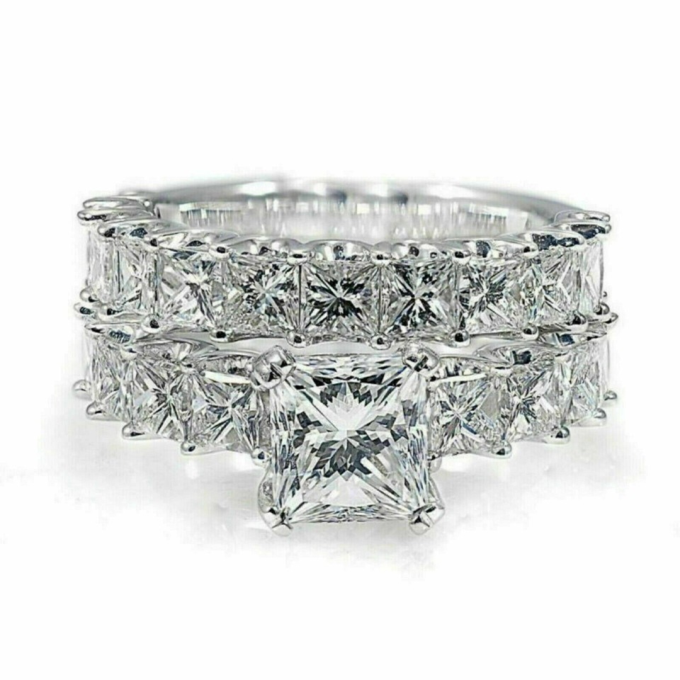 Bridal Ring Set 5Ct Princess Cut Simulated Diamond 925 Sterling Silver ...