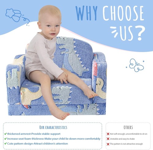 Thick Comfy Toddler Chair and Couch for Kids,2-in-1 Soft Plush Fold Out Sofa ... - Picture 18 of 24