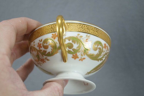 Haviland Limoges Art Nouveau Red Green & Gold Floral Bouillon Cup & Saucer - Picture 5 of 12