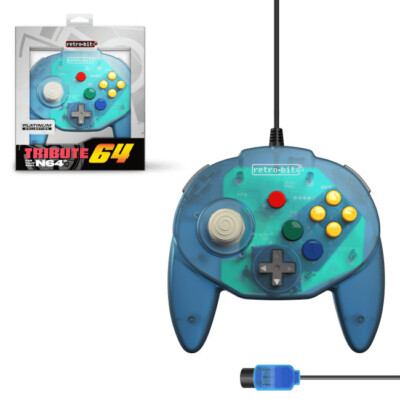 Retro-Bit N64 Tribute 64 Wired Controller OCEAN BLUE MODEL : RB-N64-0789  -[F35]