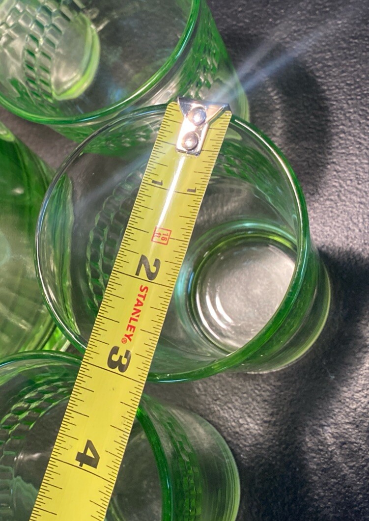 1930’s Anchor Hocking Roulette Water Pitcher W/6 Tumblers UV Reactive Depression