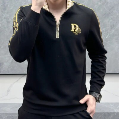 New Men Luxury Rhinestones Logo Fashion Black White Pullover High Quality