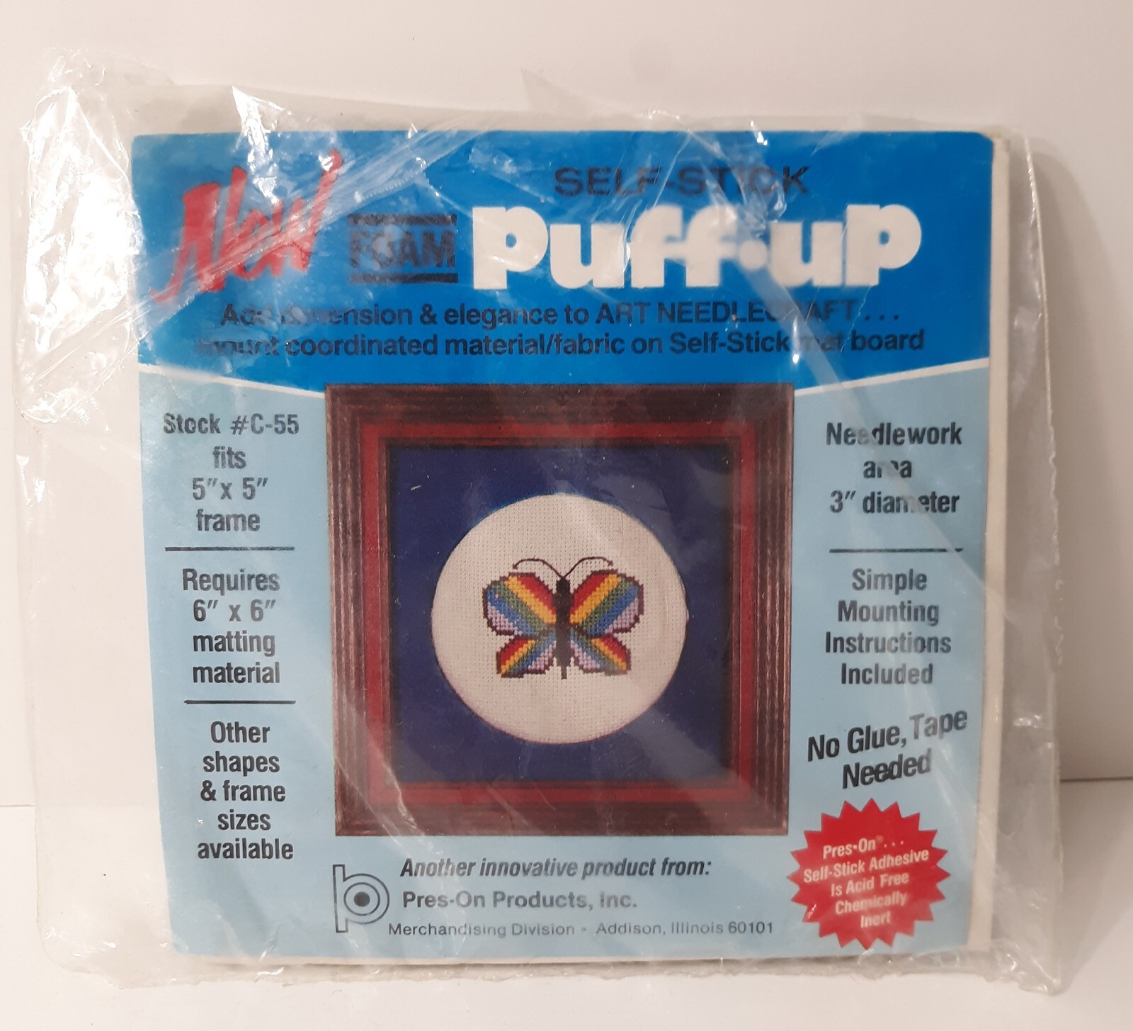 Vintage Rainbow Butterfly Needlepoint Puff Up Pres On Art Ki
