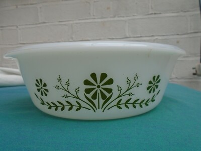 Vintage Jeanette Glas grün Crazy Daisy Pyrex Kasserolle Schüssel Glasbacken USA