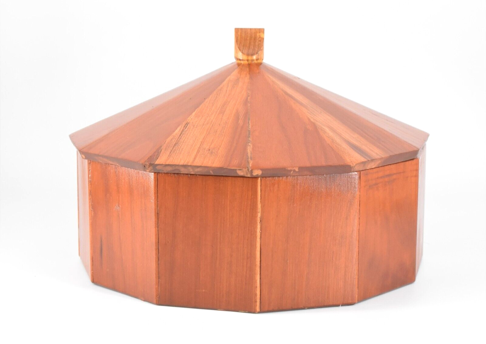 Vintage Wood 12-Sided Covered Box Chest Handmade 11.5" Large