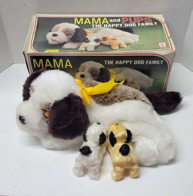 Vintage 1980s Mama and Pups Happy Dog Family Battery Operated Toy DA Hong Kong