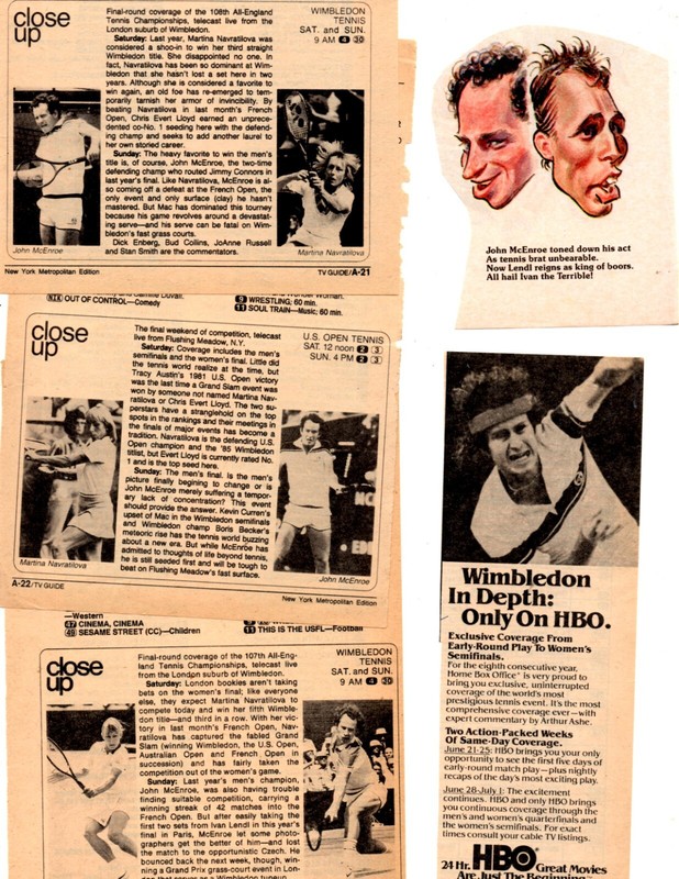 tennis pro John McEnroe 45 separate pages clippings lot