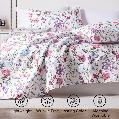 QUILTIVA Floral Quilt Set - Lightweight & Reversible - Cozy & Stylish Bedding - - Foto 3 di 10