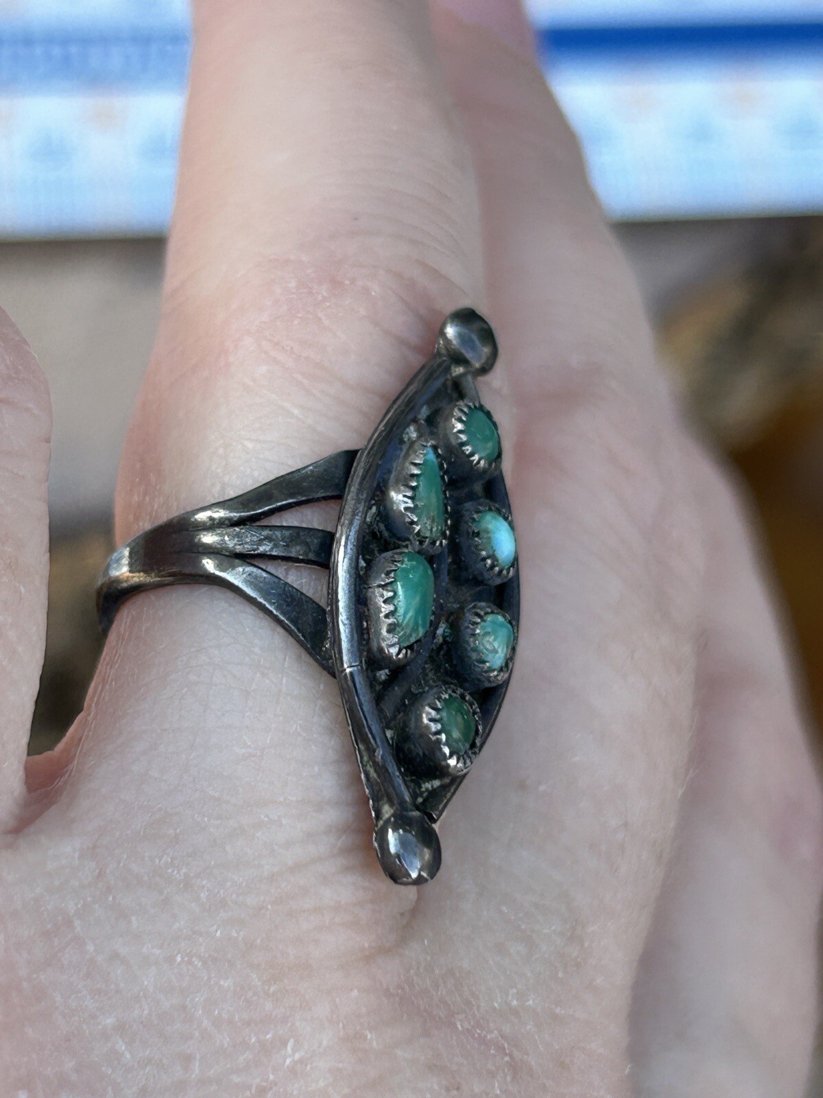 Native Sterling Silver Multi Turquoise Navette Ri… - image 8