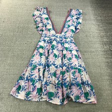 Oliphant Dress Womens 2XS XXS Cross Back Mini 1210V Ruffle Flare Back Strap Blue