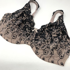 42DDD Amoureuse Bra Women’s Taupe Black Scroll Embroidered Underwire Back Close