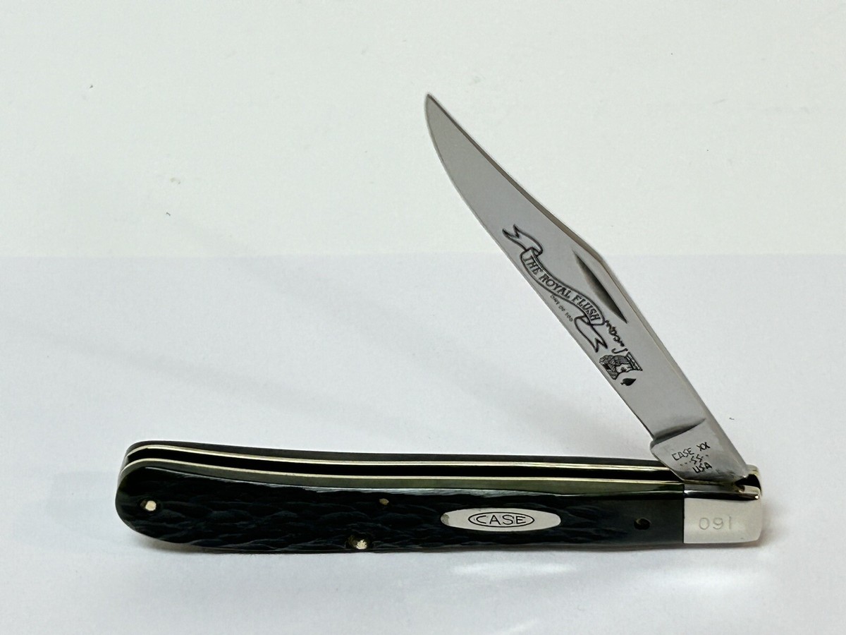 VINTAGE CASE XX ROYAL FLUSH POKER GREEN BONE SLIMLINE TRAPPER