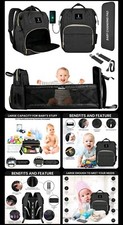 ITACIA Black Diaper Bag Changing Station  Pad Backpack w/USB Charge Port