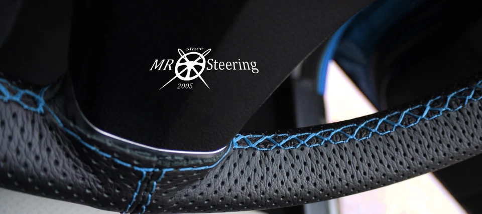 PARA MAZDA MPV 99+ CUBIERTA VOLANTE CUERO PERFORADO AZUL CLARO DOBLE PUNTADA Foto 4 de 4