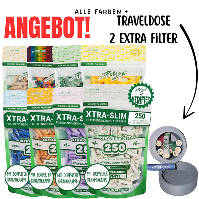 PURIZE Xtra Slim Size Aktivkohlefilter 6mm 250 Stück Beutel und Traveldose