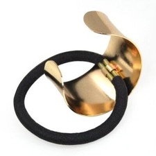 Golden Punk Metal Circle Hair Cuff Elastic Ponytail Holder for Women Girls