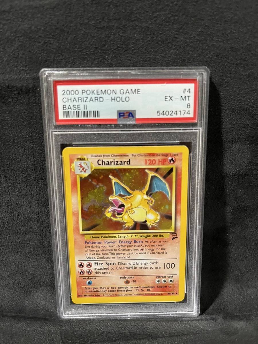 2000 CHARIZARD Stage 2 Pokmon Card Holofoil Base II #4 EX MT 6 PSA 2000 CHARIZARD Stage 2 Pokmon Card Holofoil Base II #4 EX MT 6 PSA