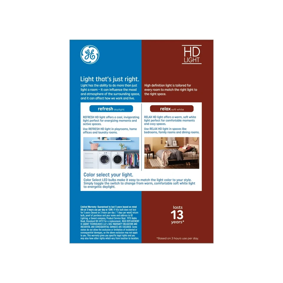 2 PACK GE A21 Bulbs Color Select LED Light Bulbs, 100 Watt, Medium Base, 4pk NEW - Image 4 of 4