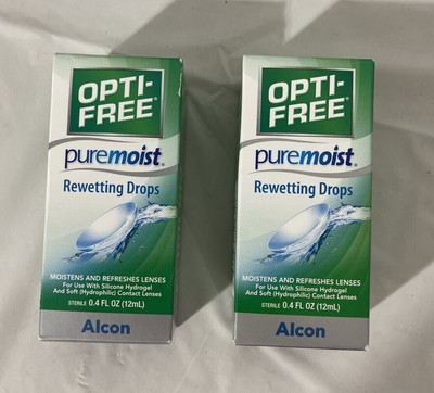 Lot of 2 Opti-Free Puremoist Rewetting Drops, 12-mL  Exp 07/24 Alcon Lens Care