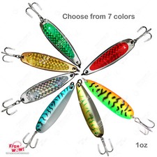 1oz Fishing Spoon Jig Treble Hook Holographic Laser casting crocodile baits NEW