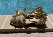 Christian Louboutin Gold Spiked Leather Druide Sandals Size 35M Made In Italy