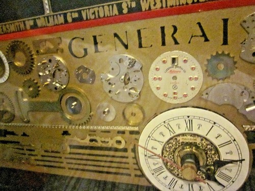 Horological Collage Vintage Clock By Tyme Art Handmade c1970 Excellent Condition - Foto 3 di 12
