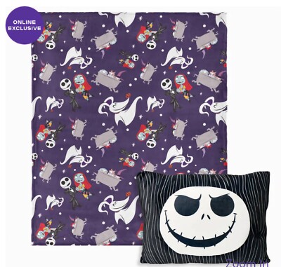 Disney Nightmare Before Christmas Throw Blanket + Plush Pocket Pillow NWT
