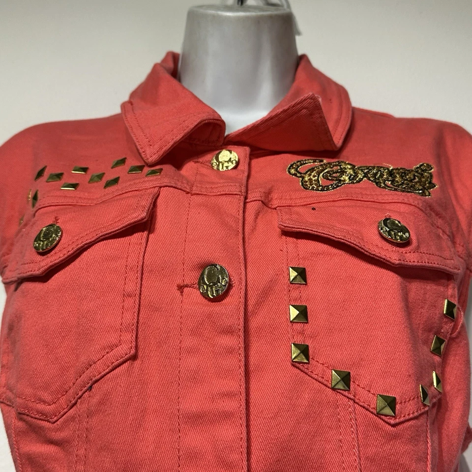 Vintage Coogi Orange Denim Vest 2X Sleeveless Studded Embroidered Hip Hop Y2K - Image 2 of 4