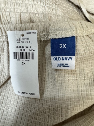 Vecchio abito da donna beige blu scuro collo quadrato maniche corte 3X - Nuovo con etichette - Foto 5 di 5