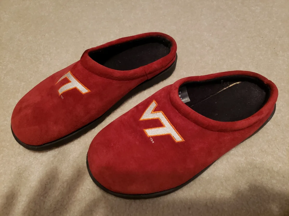 HUSH PUPPIES RED SLIPPERS SUEDE MENS SLIP ON HOUSE SHOES SIZE 7 VIRGINIA  TECH
